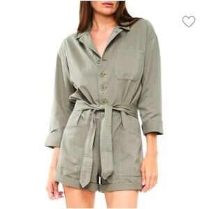 NEW Pistola Becca Belted Long Sleeve Romper In Garden Green Size Large